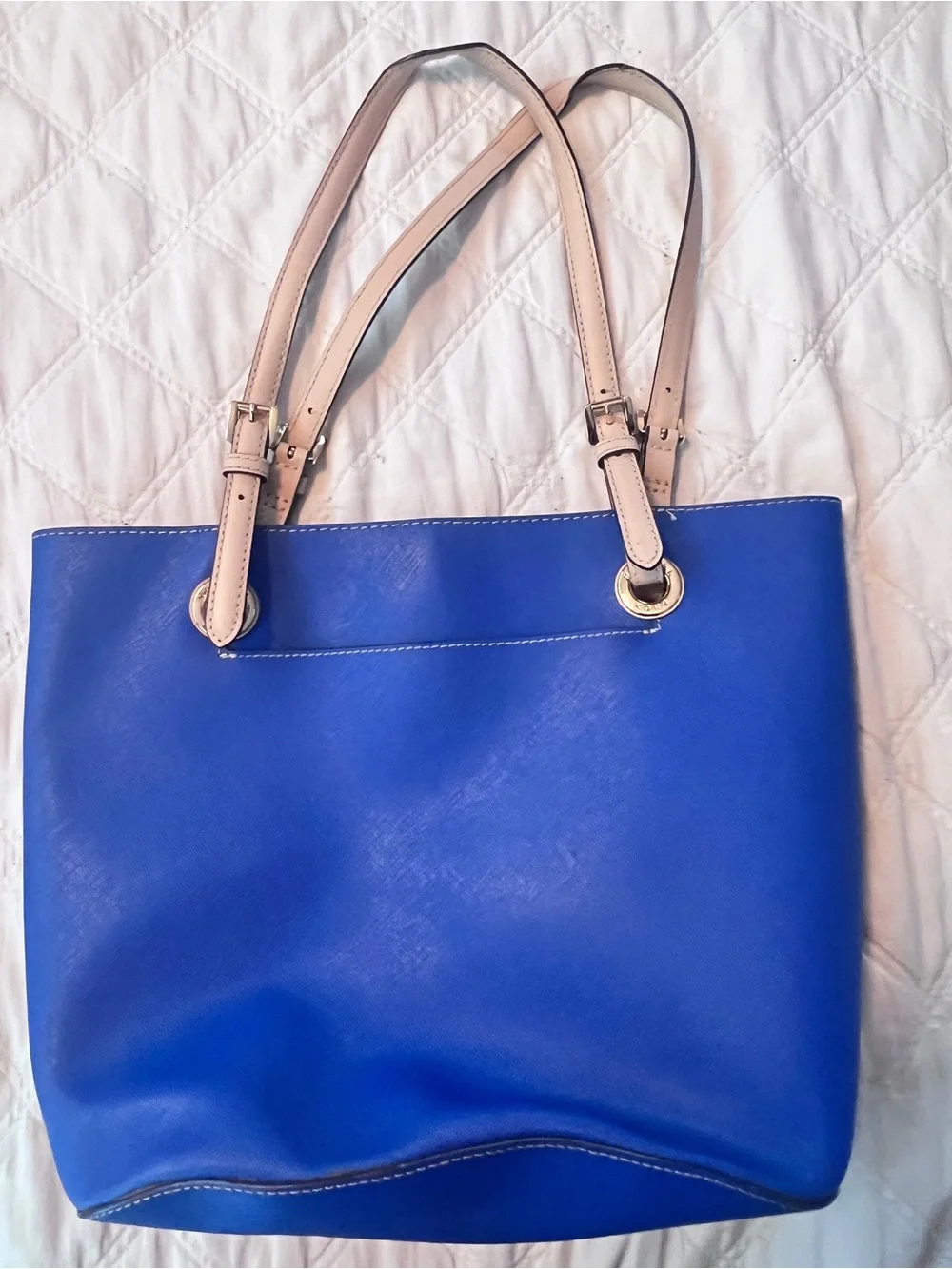 Michael Kors Cobalt Blue Leather Tote with Blush Straps